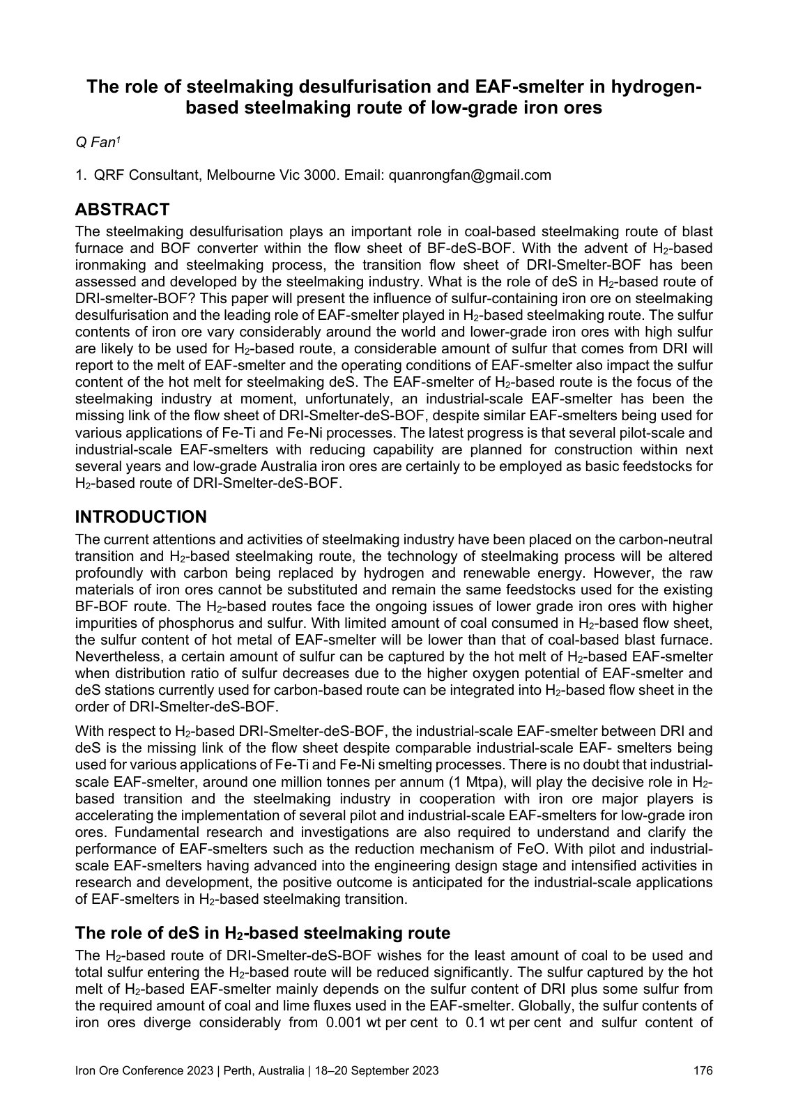 First page of The role of steelmaking desulfurisation and EAF-smelter in hydrogen-based steelmaking route of low-grade iron ores