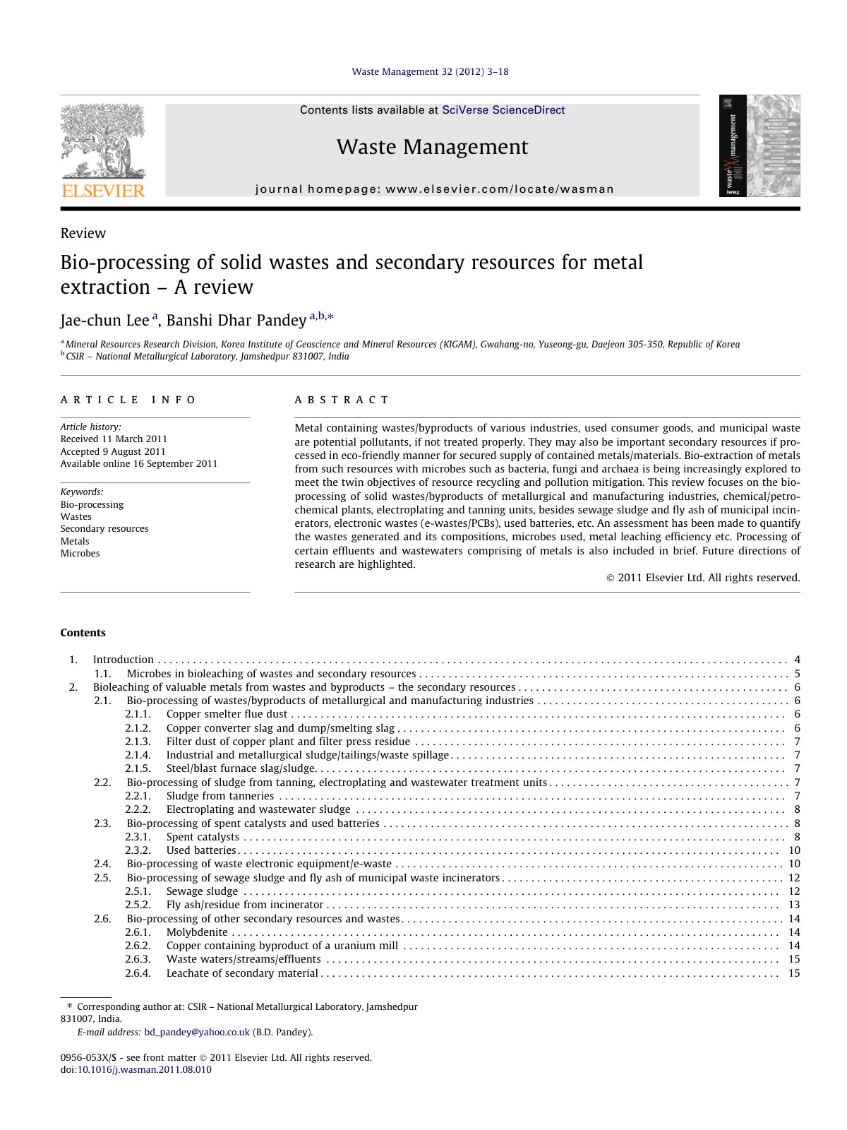 First page of Bio processing of solid wastes and secon