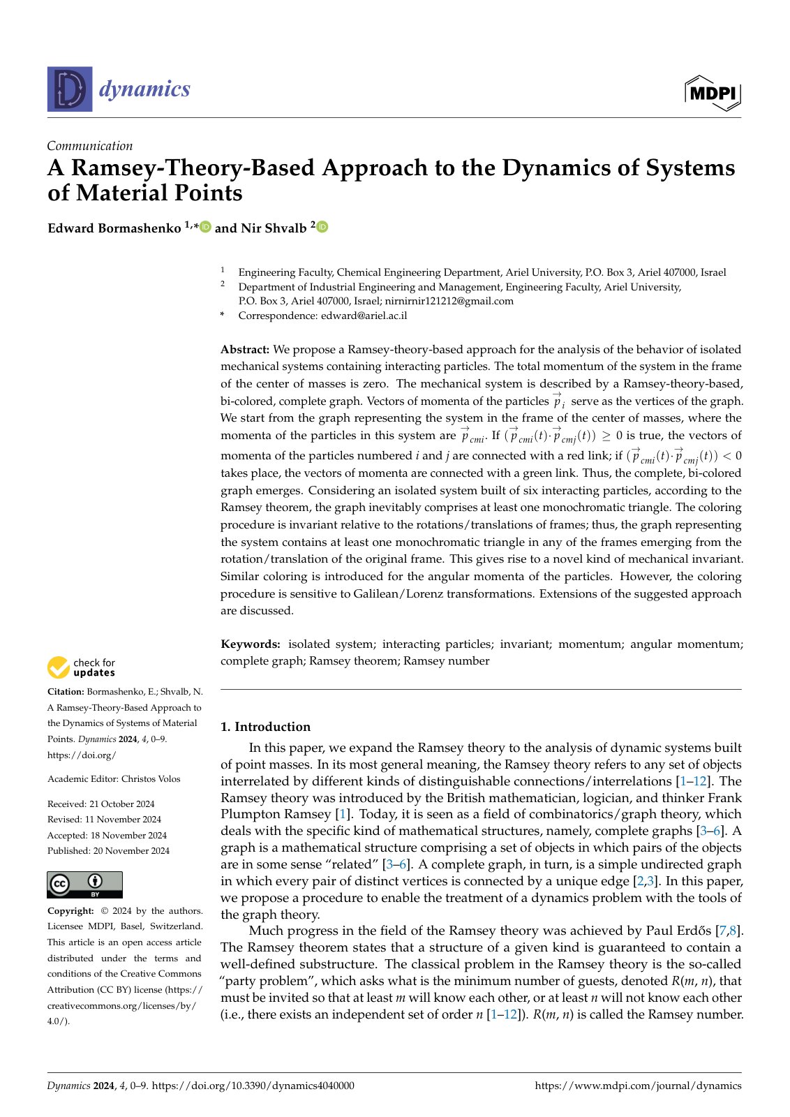 First page of A Ramsey Theory Based Approach to the Dy
