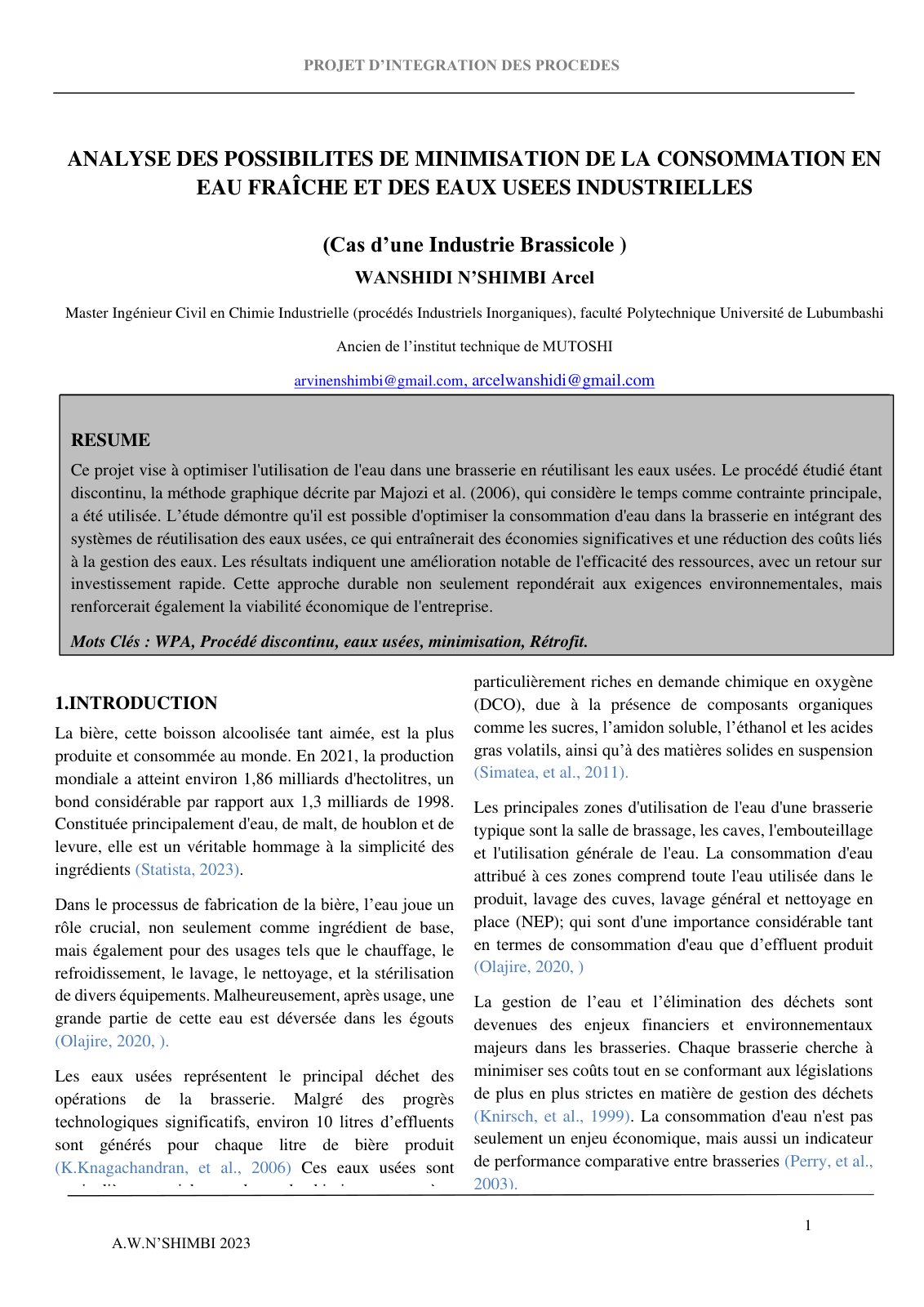 First page of ANALYSE DES POSSIBILITES DE MINIMISATION