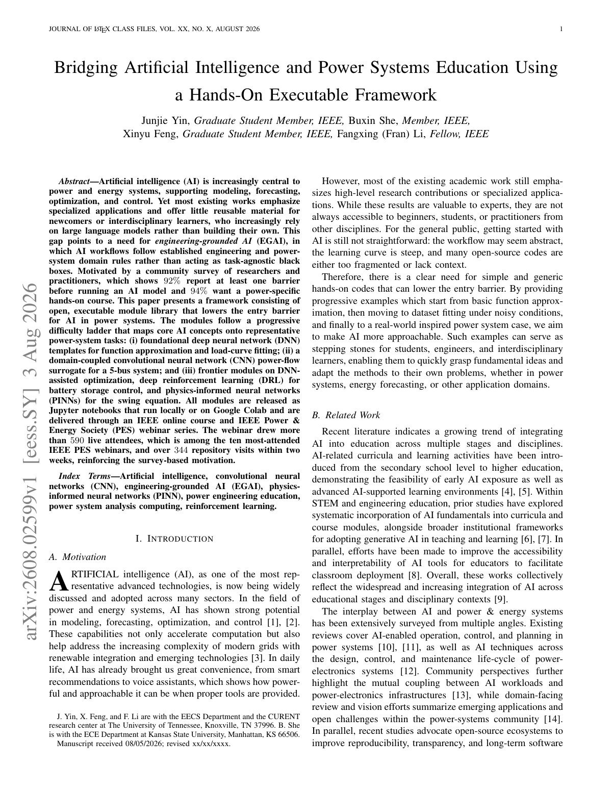 First page of 2026 Yin AI Power Systems Education Framework