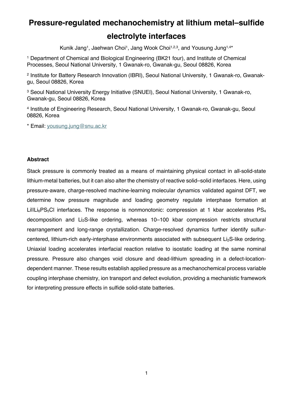 First page of Pressure-regulated mechanochemistry at lithium metal–sulﬁde