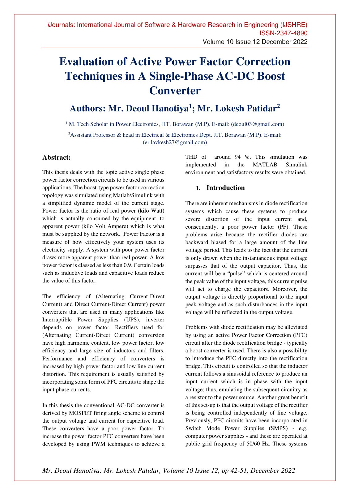 First page of Evaluation of Active Power Factor Correction Techniques in A Single-Phase AC-DC Boost Converter
