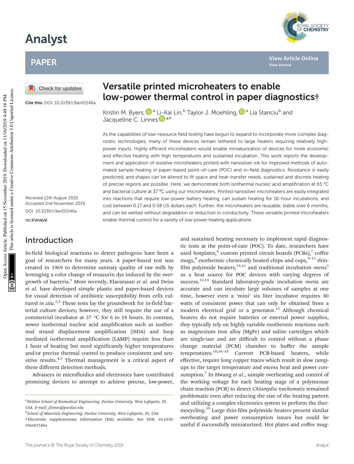 First page of Versatile printed microheaters to enable