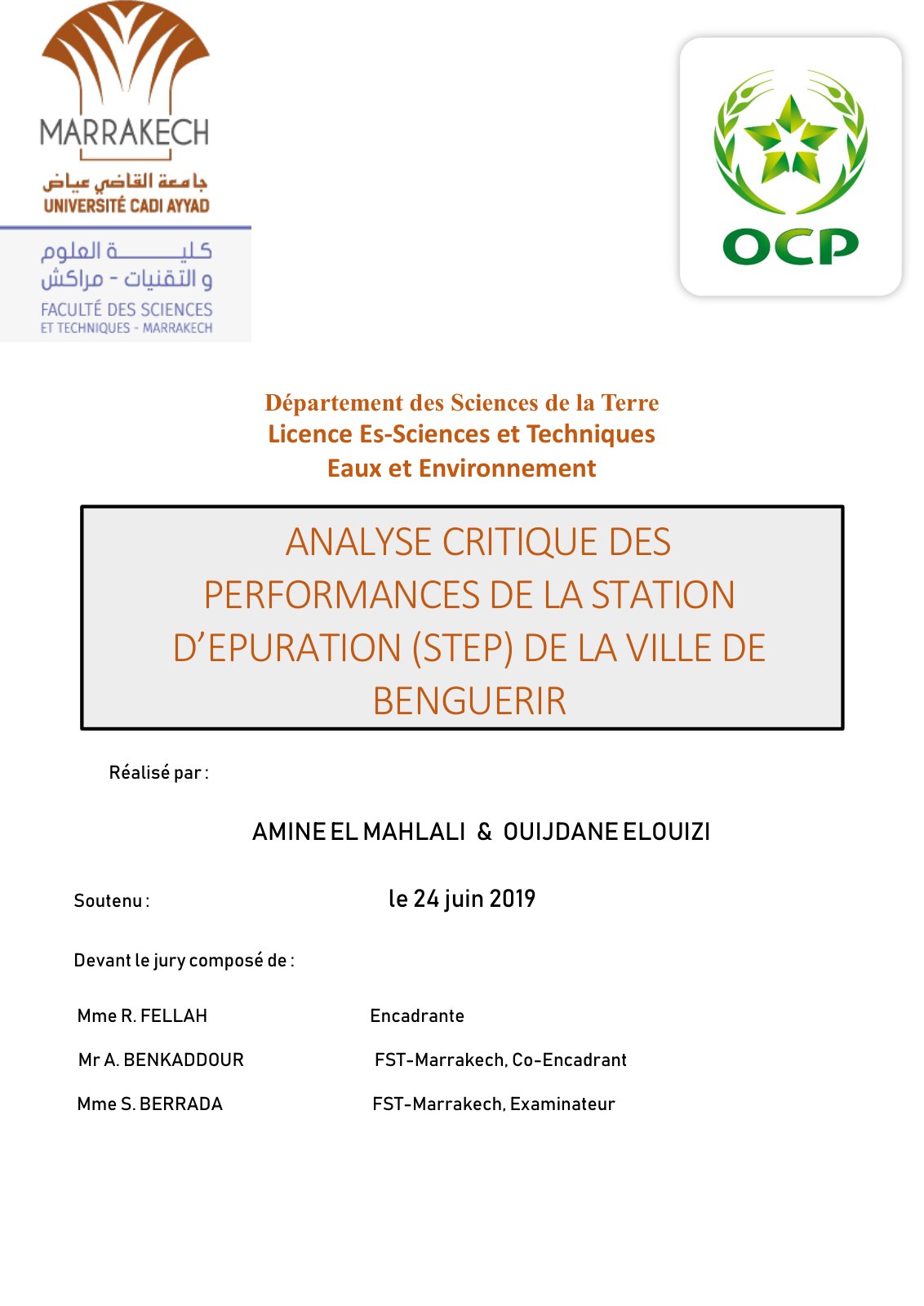 First page of Licence Es Sciences et Techniques Eaux e