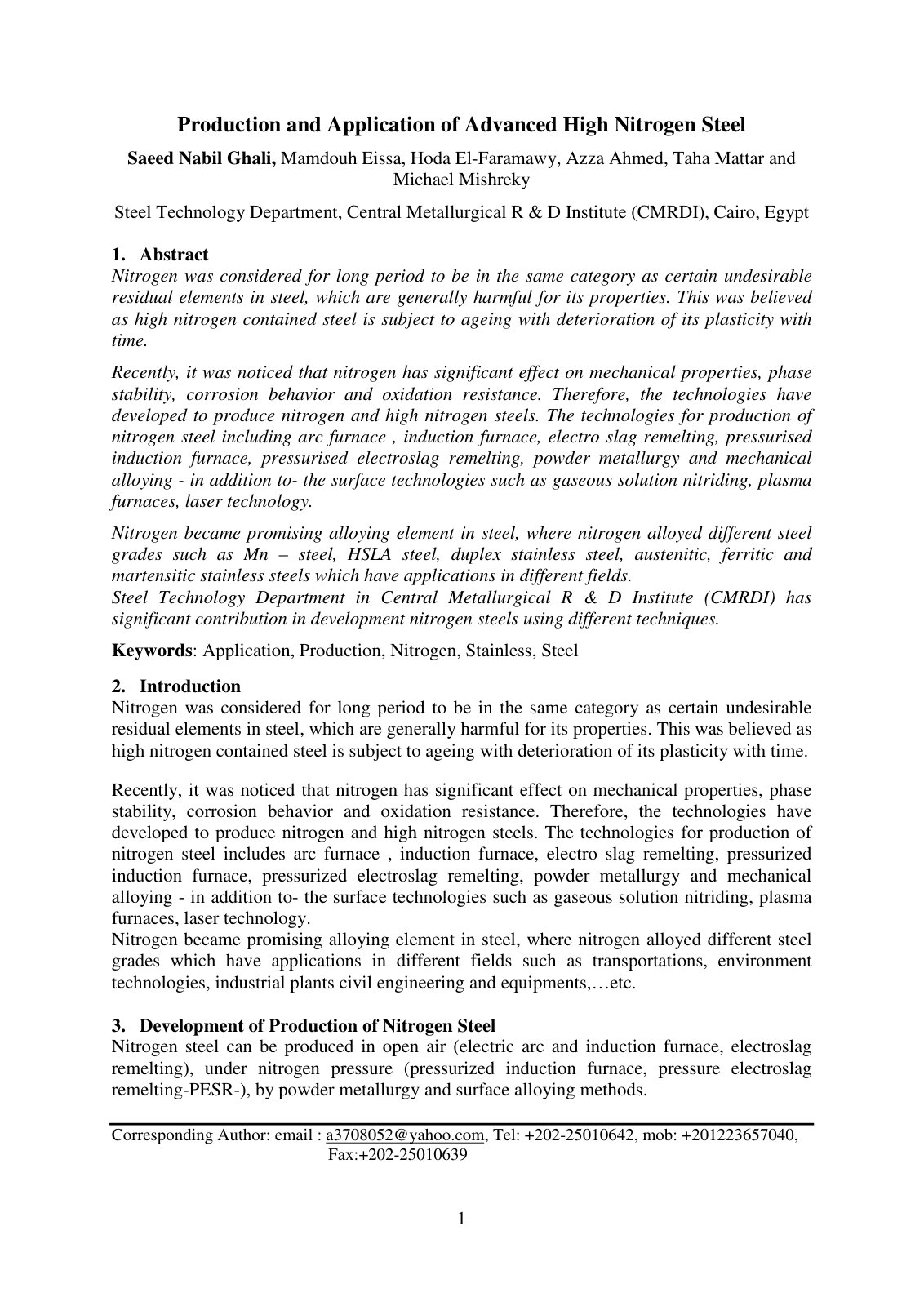 First page of Production and Application of Advanced H
