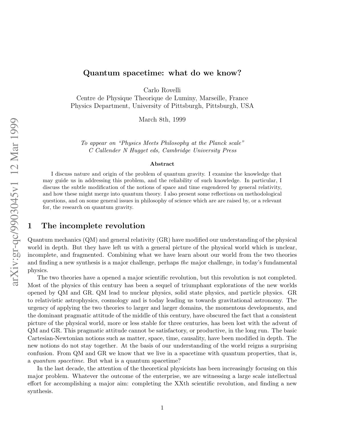 First page of Quantum spacetime what do we know