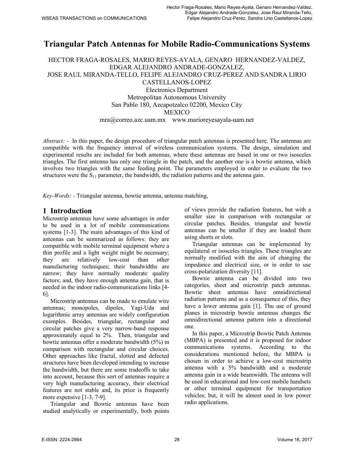 First page of Triangular Patch Antennas for Mobile Rad