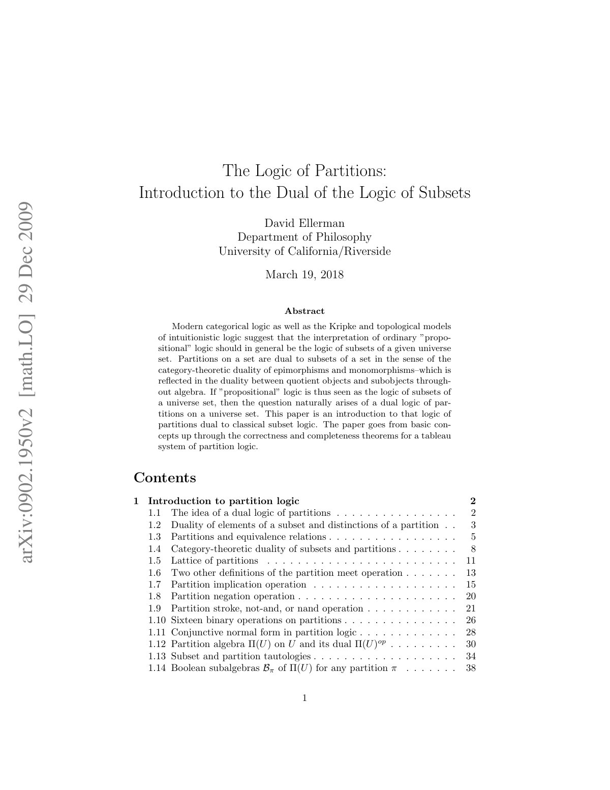 First page of The Logic of Partitions Introduction to