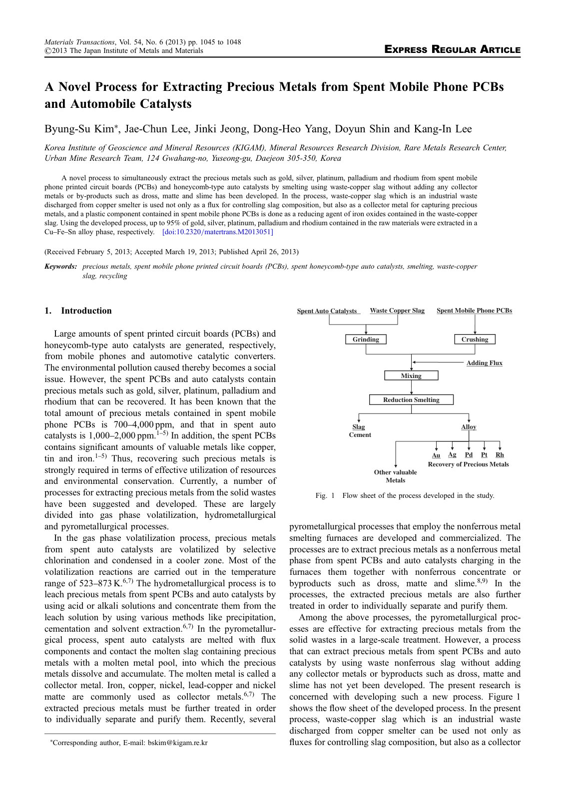 First page of A Novel Process for Extracting Precious