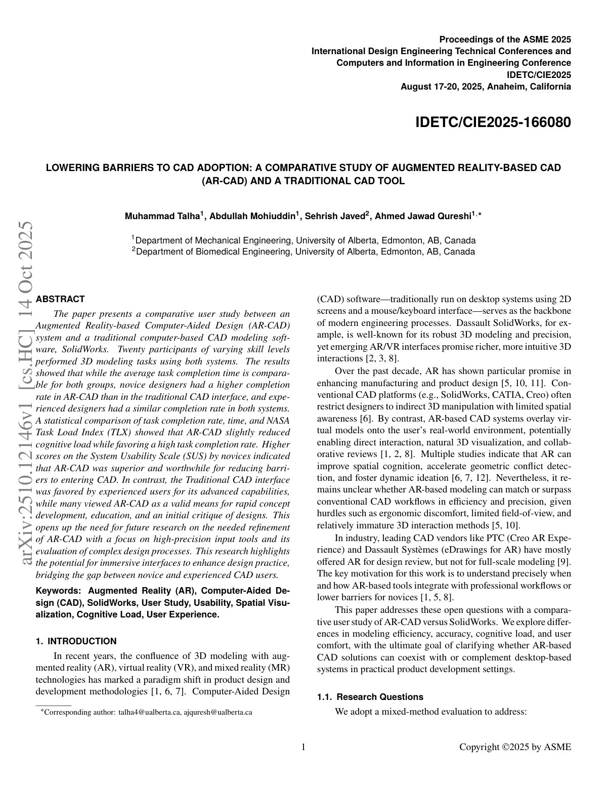 First page of LOWERING BARRIERS TO CAD ADOPTION: A COMPARATIVE STUDY OF AUGMENTED REALITY-BASED CAD (AR-CAD) AND A TRADITIONAL CAD TOOL