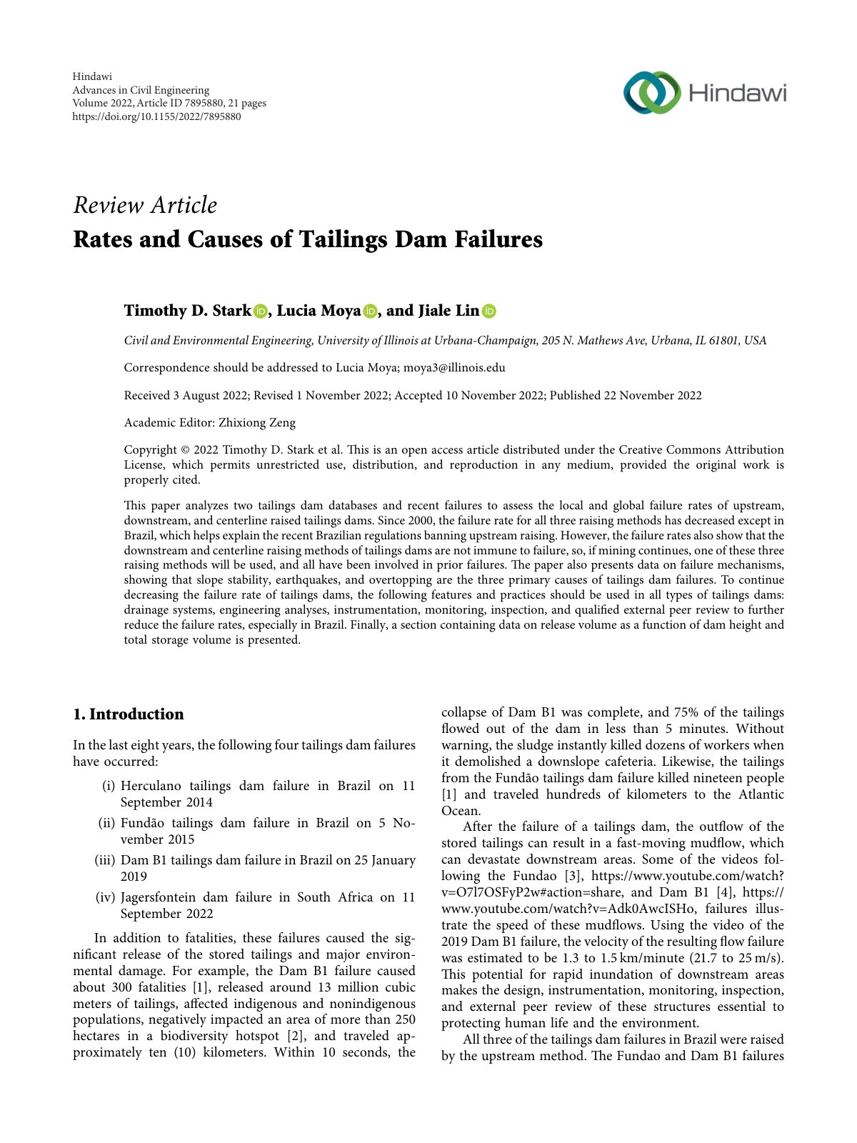 First page of Rates and Causes of Tailings Dam Failure
