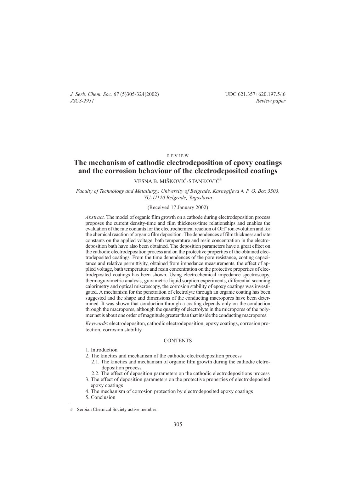 First page of The mechanism of cathodic electrodeposition of epoxy coatings and the corrosion behaviour of the electrodeposited coatings