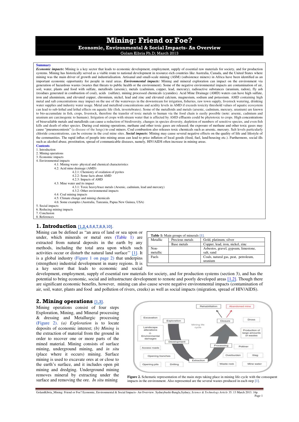First page of Mining: Friend or Foe? Economic, Environmental & Social Impacts- An Overview