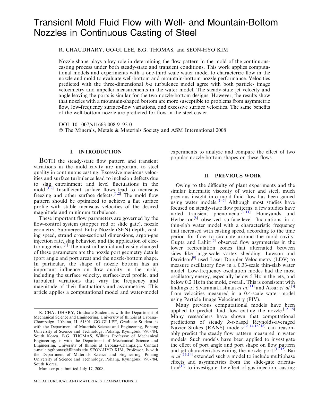 First page of Transient Mold Fluid Flow with Well and
