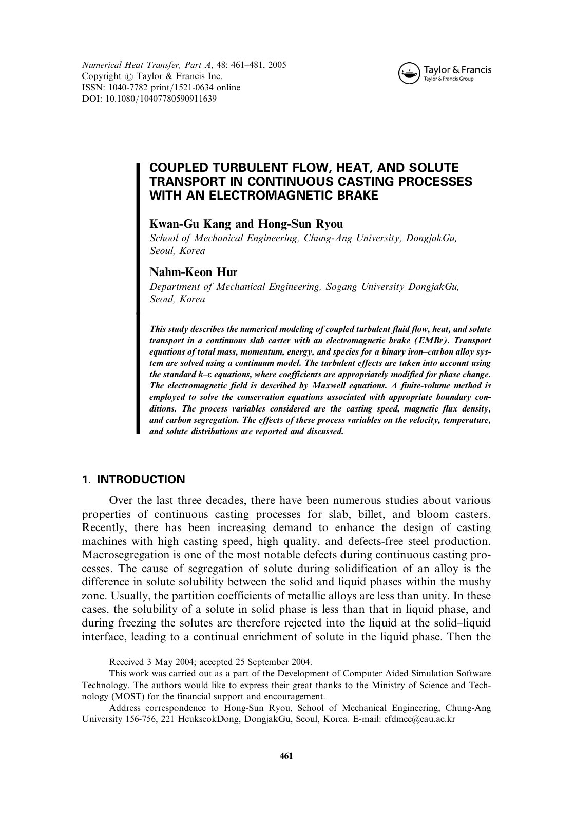 First page of Coupled turbulent flow heat and solute t