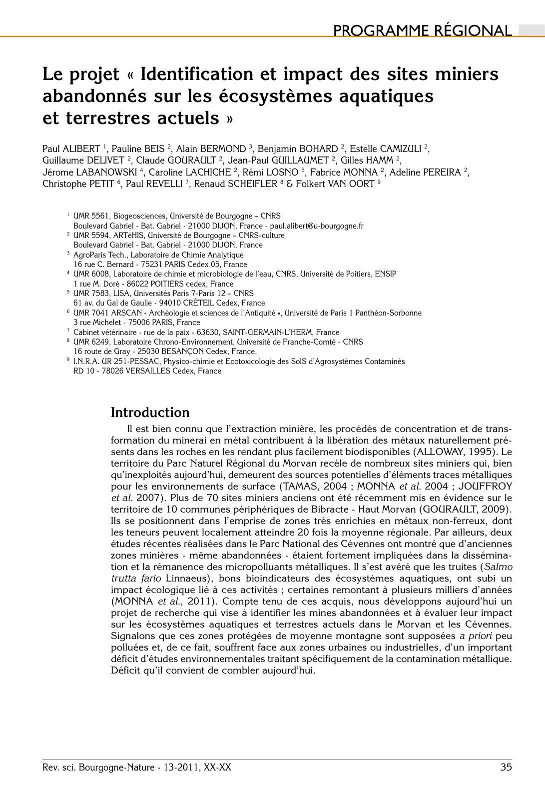 First page of Le projet « Identification et impact des sites miniers abandonnés sur les écosystèmes aquatiques et terrestres actuels »