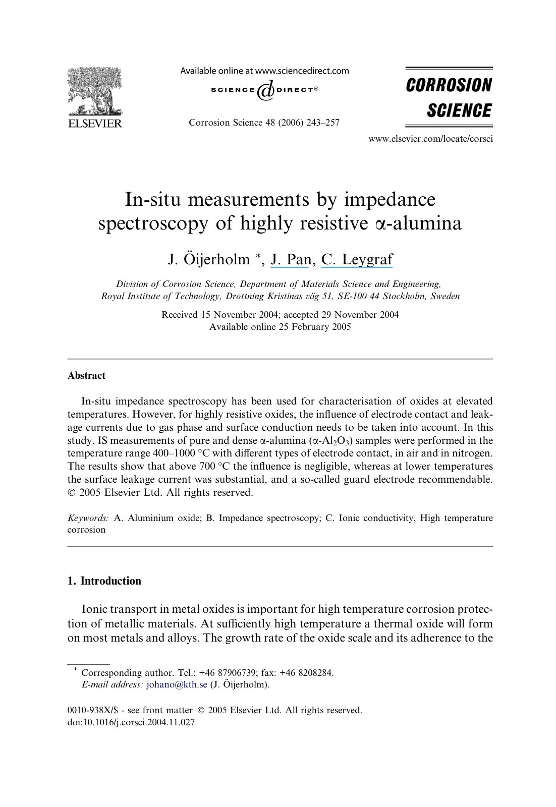 First page of In situ measurements by impedance spectr