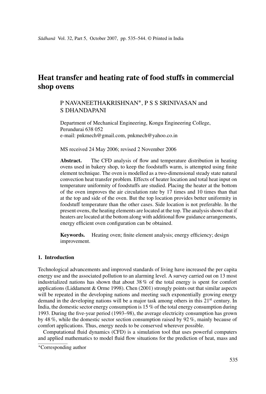 First page of Heat transfer and heating rate of food s