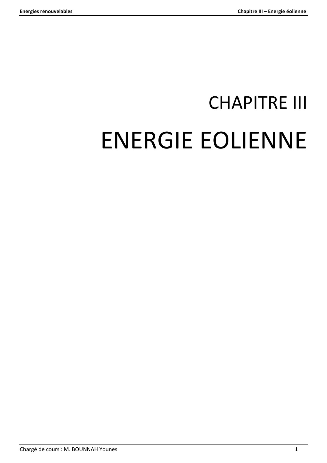 First page of Energies renouvelables Chapitre III – Energie éolienne