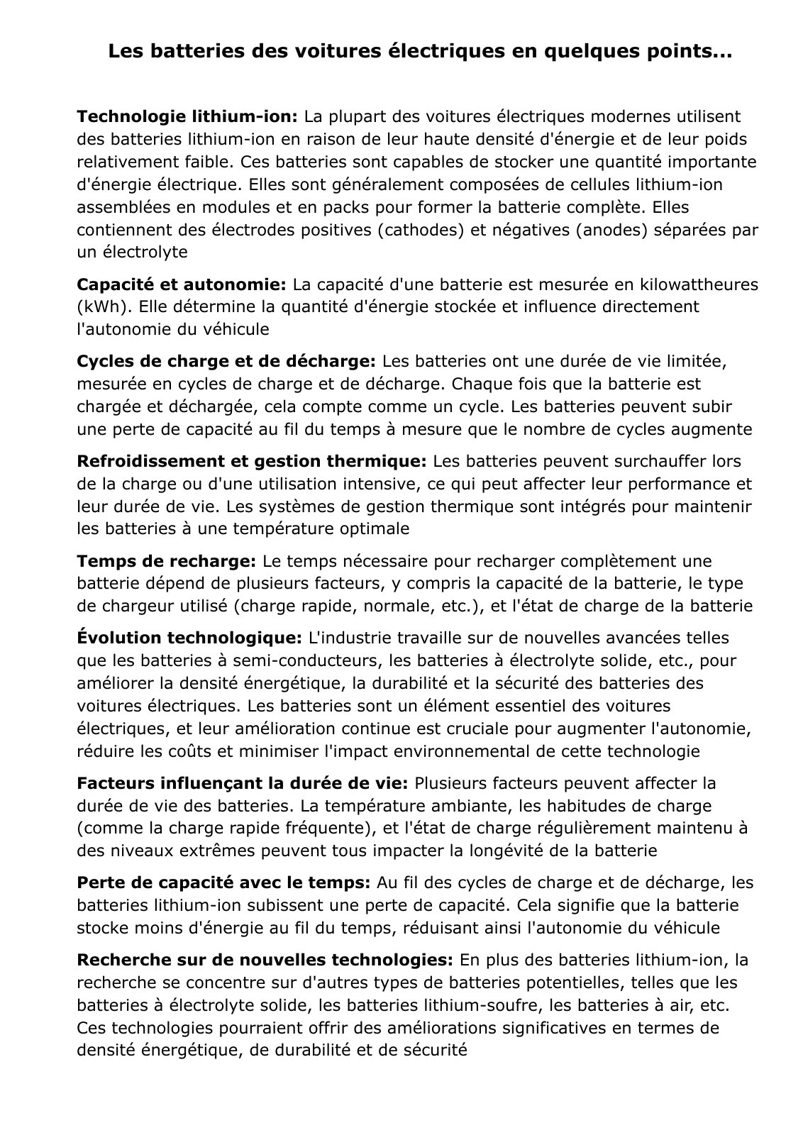 First page of Les batteries des voitures électriques en quelques points...
