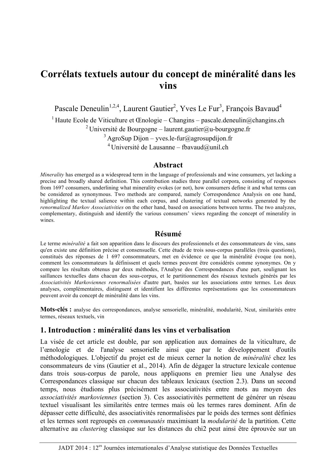 First page of Correlats textuels autour du concept de