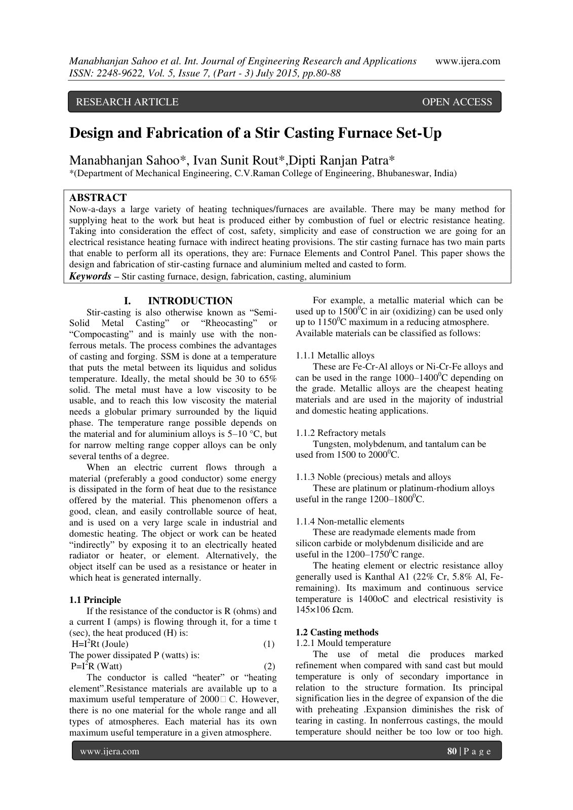 First page of Design and Fabrication of a Stir Casting