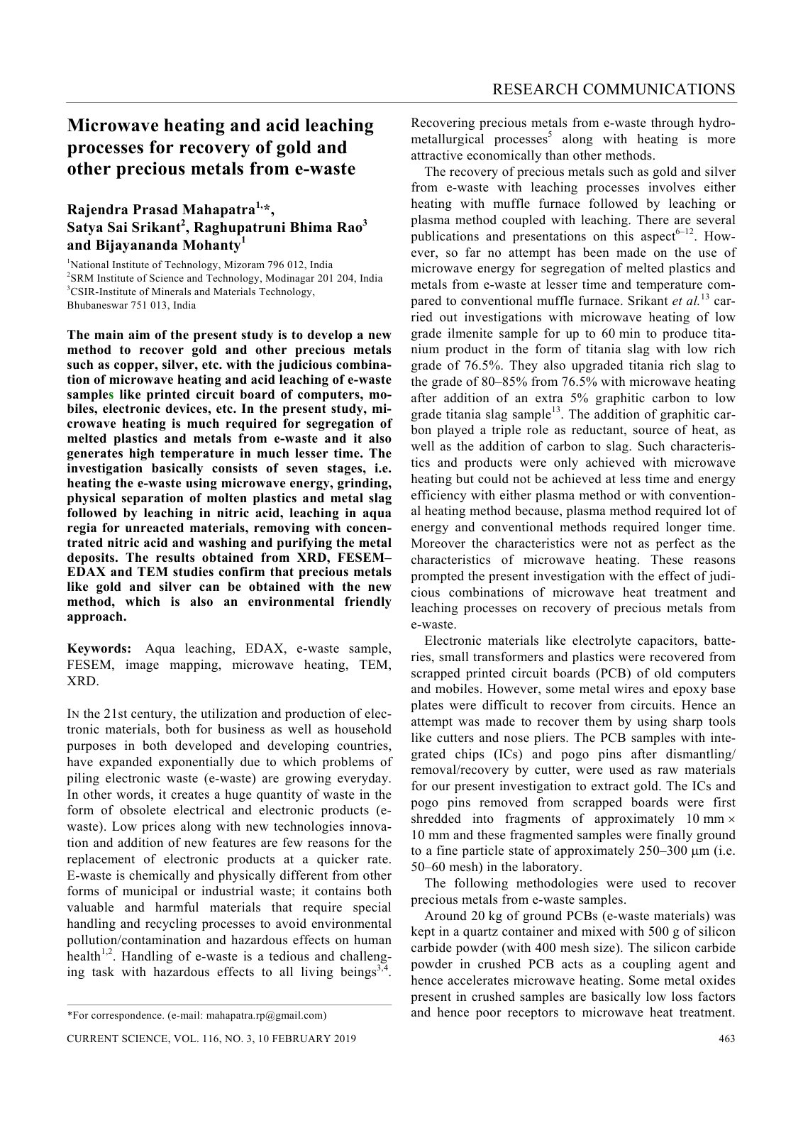 First page of Microwave Heating and Acid Leaching Proc