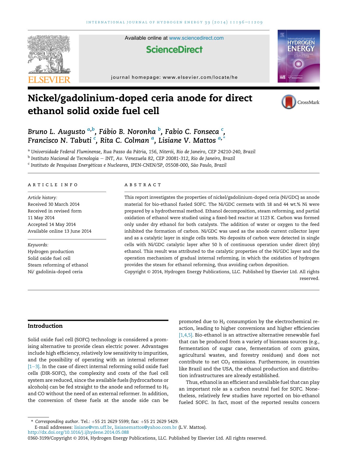 First page of Nickel/gadolinium-doped ceria anode for direct ethanol solid oxide fuel cell