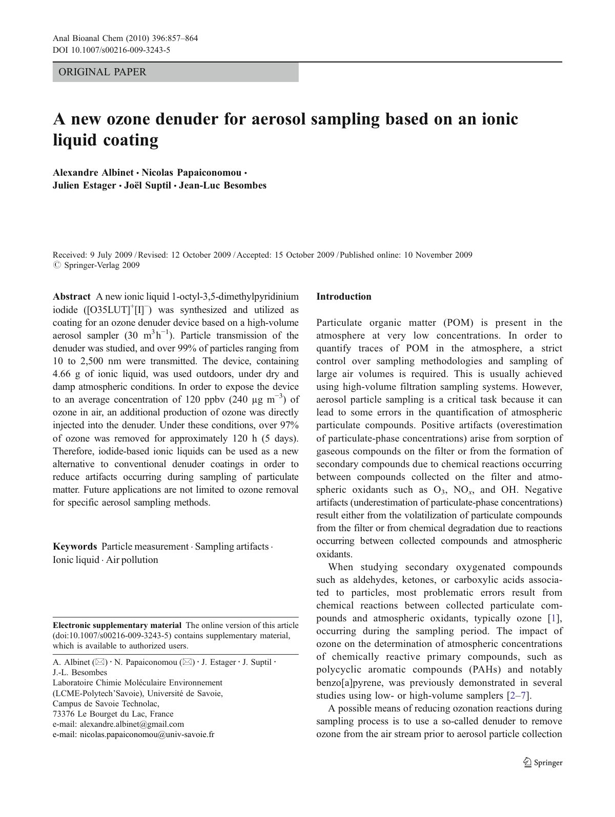 First page of A new ozone denuder for aerosol sampling