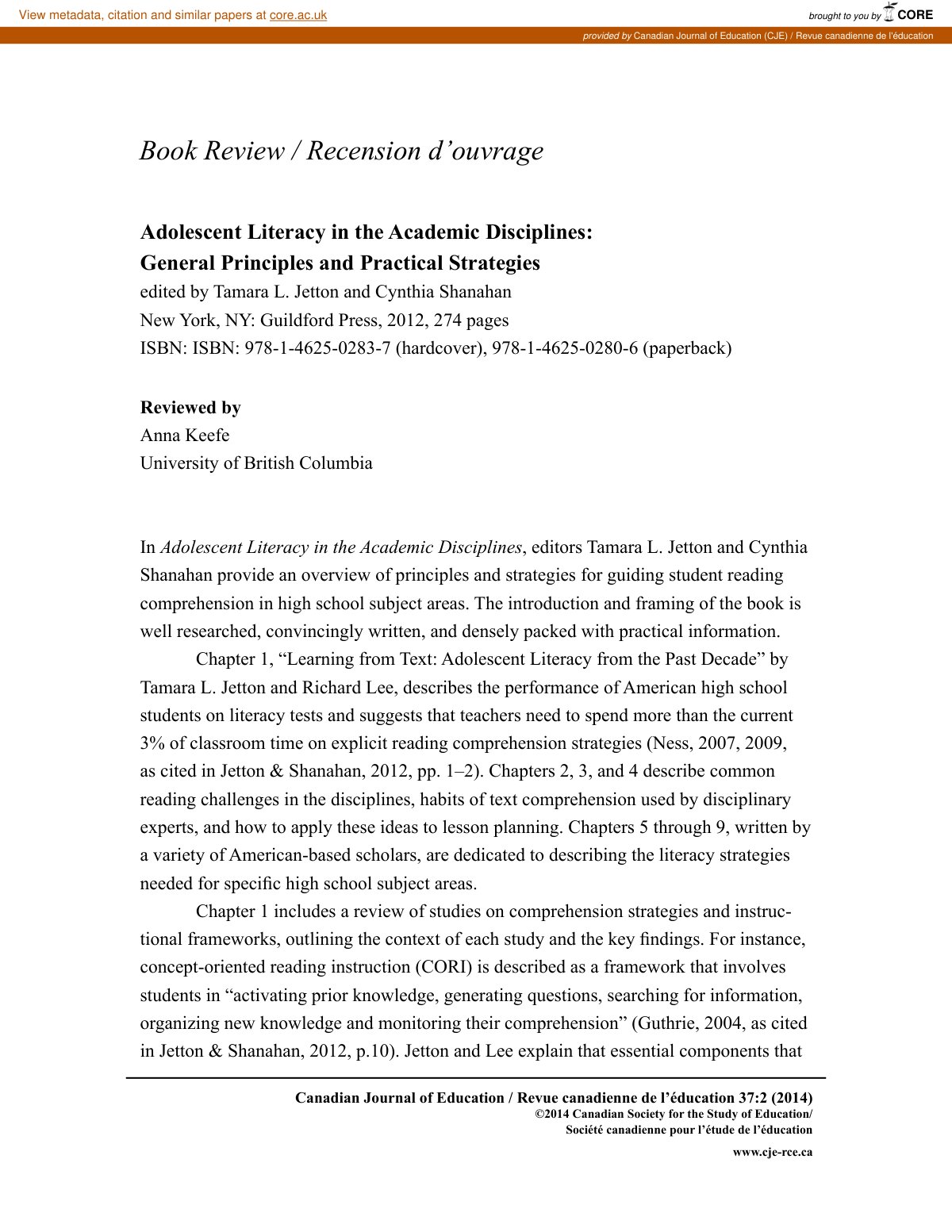 First page of Adolescent literacy in the academic disc