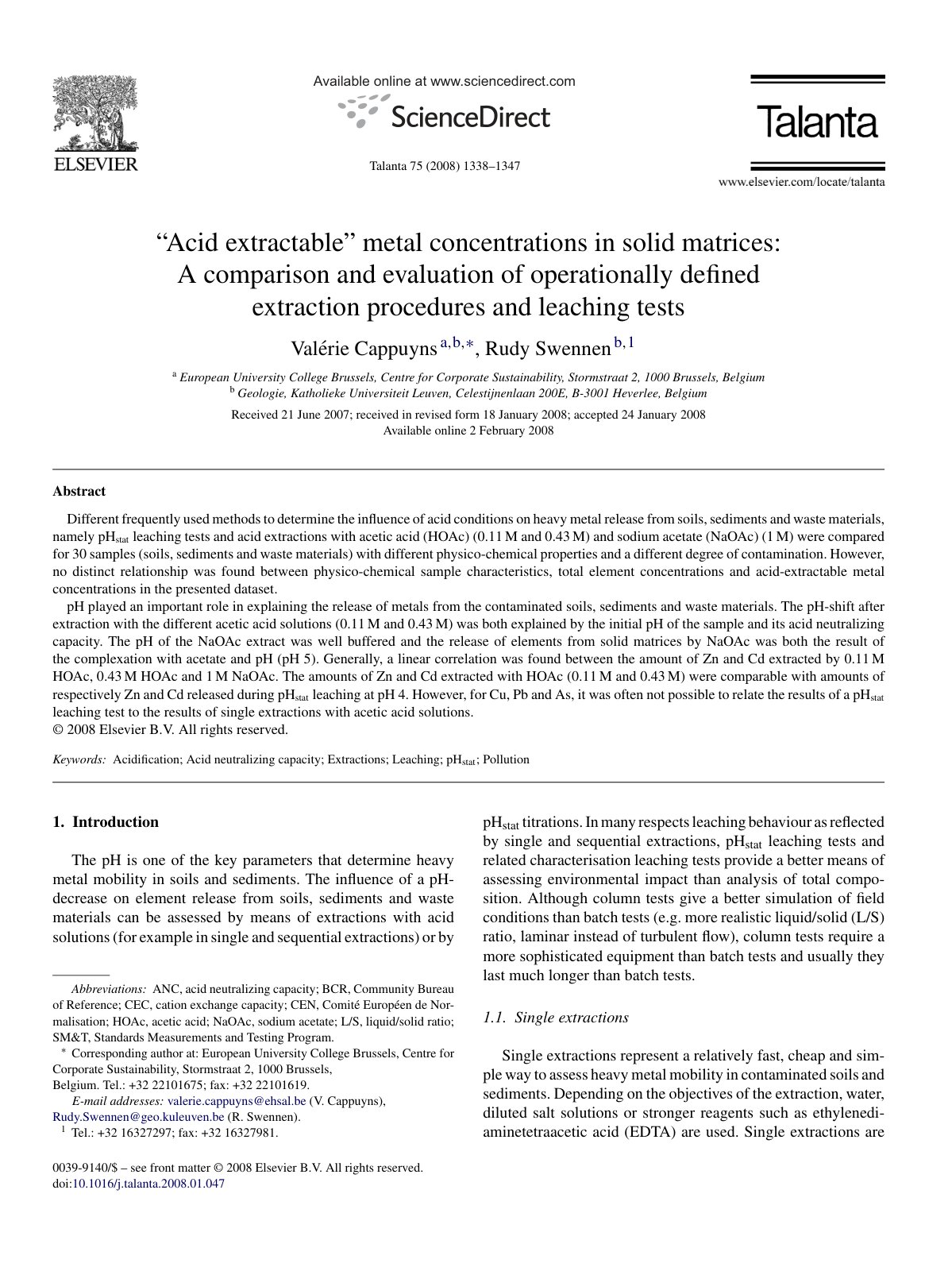 First page of Acid extractable metal concentrations i