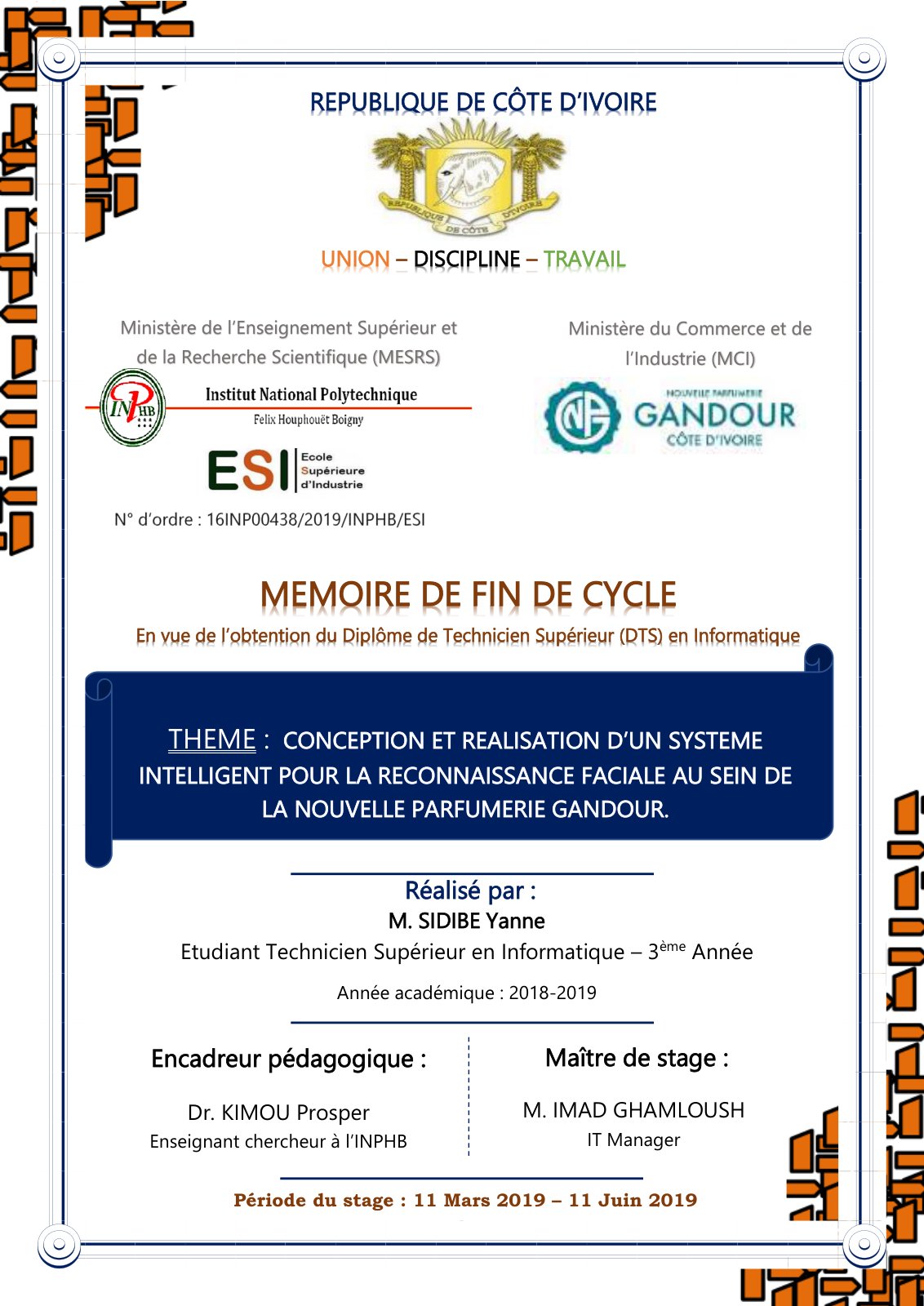 First page of Memoire de fin de cycle VF