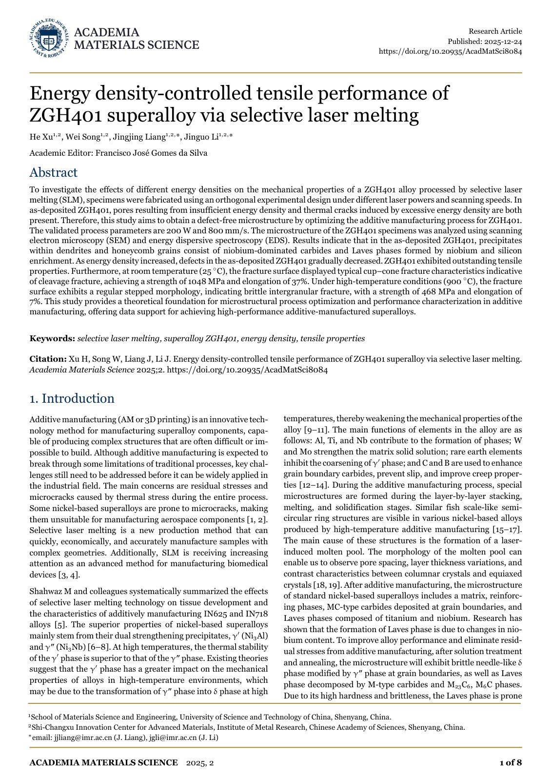First page of Energy density controlled tensile perfor