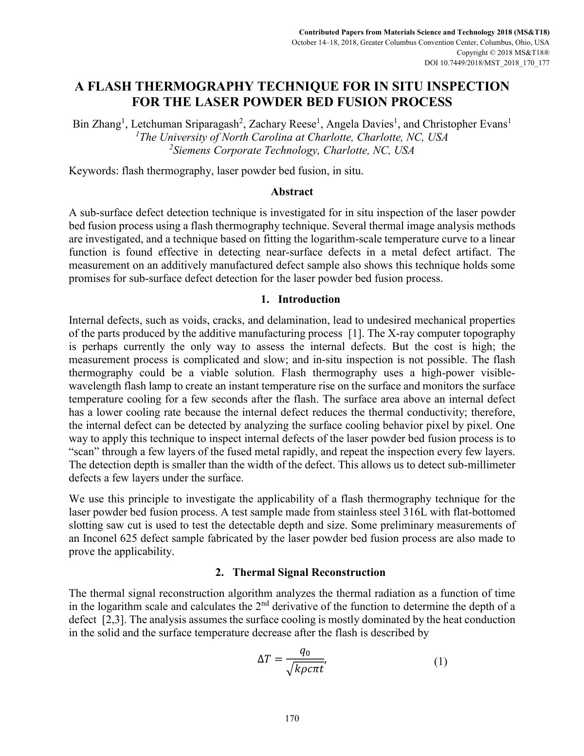First page of A FLASH THERMOGRAPHY TECHNIQUE FOR IN SITU INSPECTION FOR THE LASER POWDER BED FUSION PROCESS