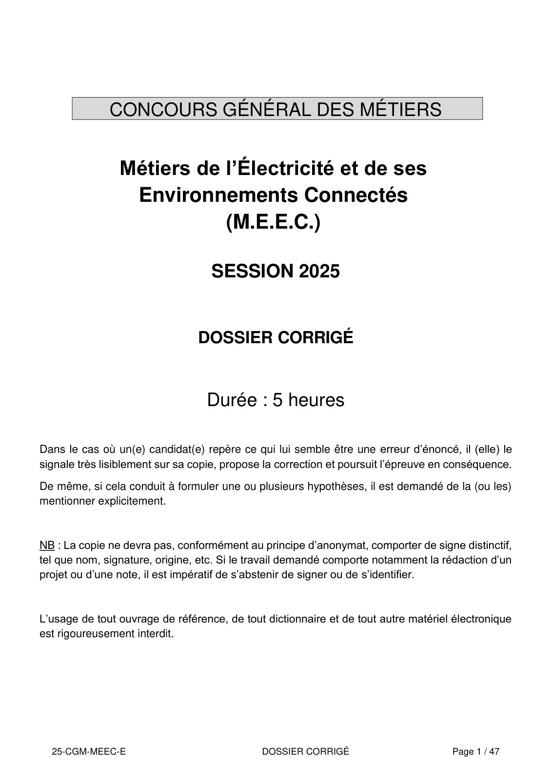 First page of Métiers de l’Électricité et de ses Environnements Connectés (M.E.E.C.)