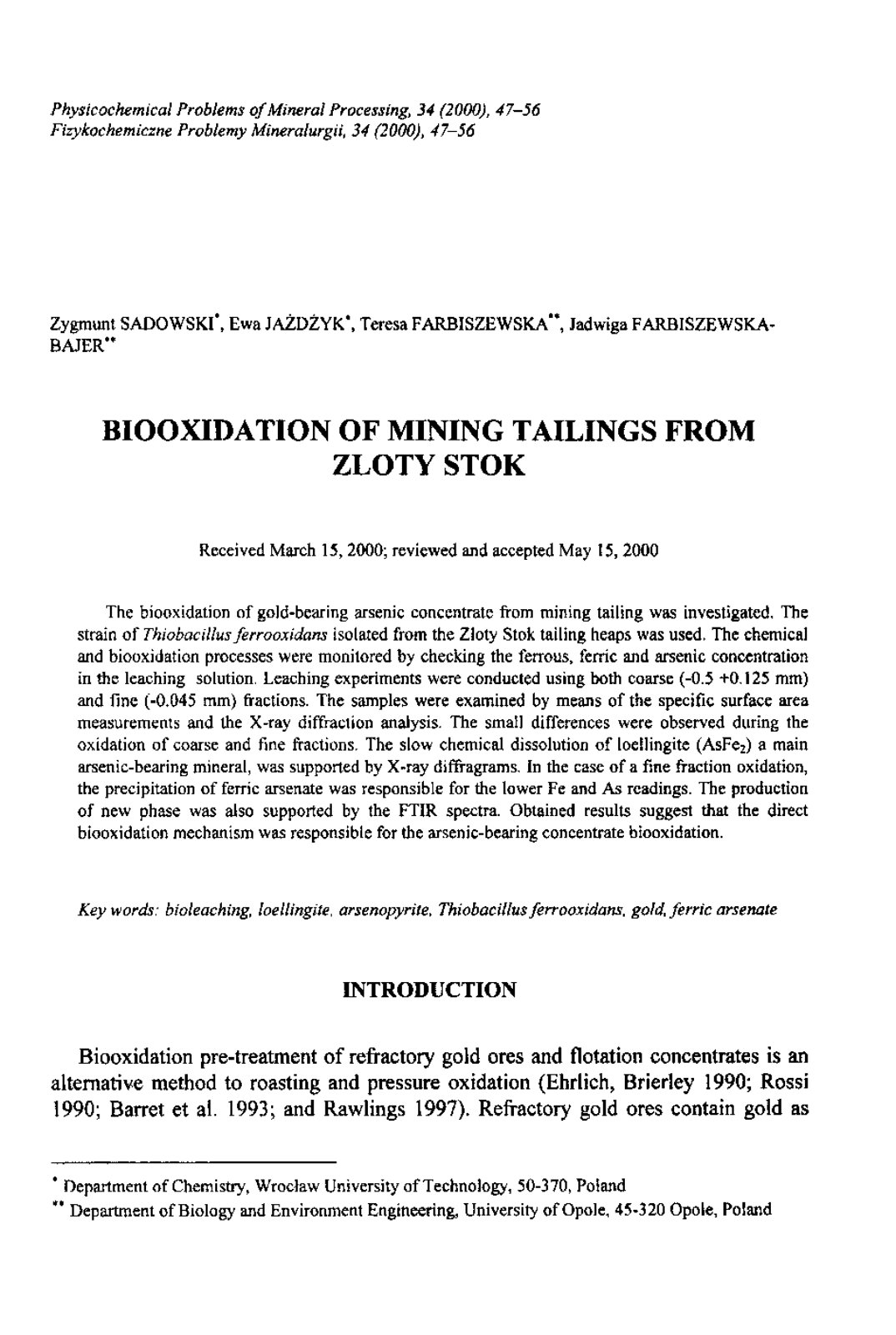 First page of Biooxidation of mining tailings from Zlo