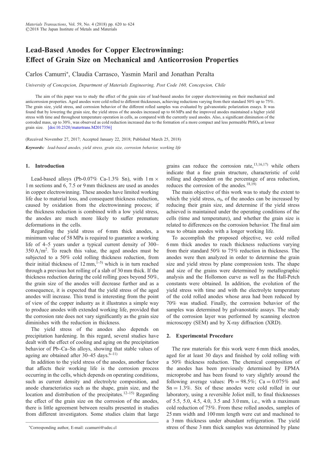 First page of Lead Based Anodes for Copper Electrowinn