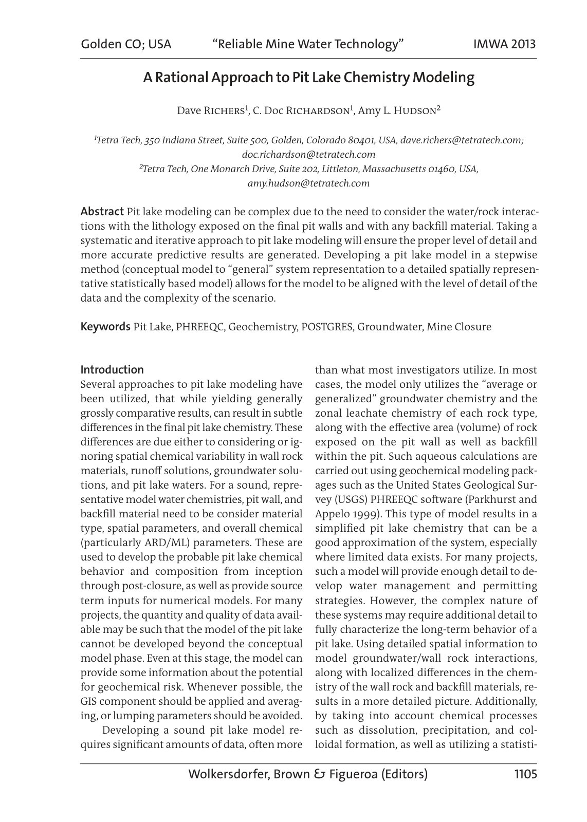 First page of Reliable Mine Water Technology