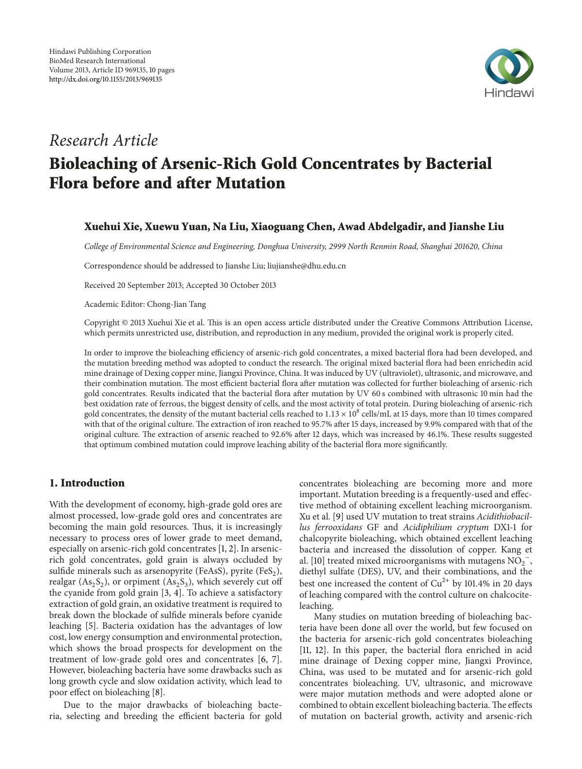 First page of Bioleaching of Arsenic Rich Gold Concent