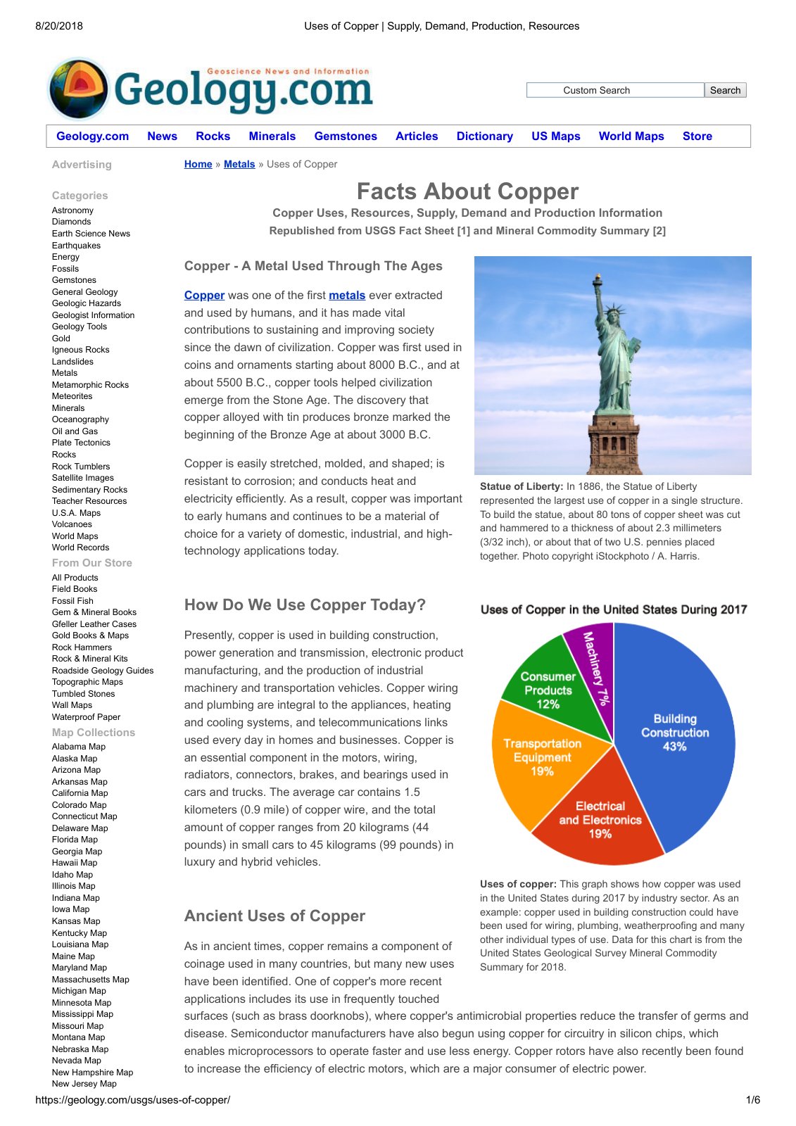 First page of Uses of Copper   Supply, Demand, Production, Resources