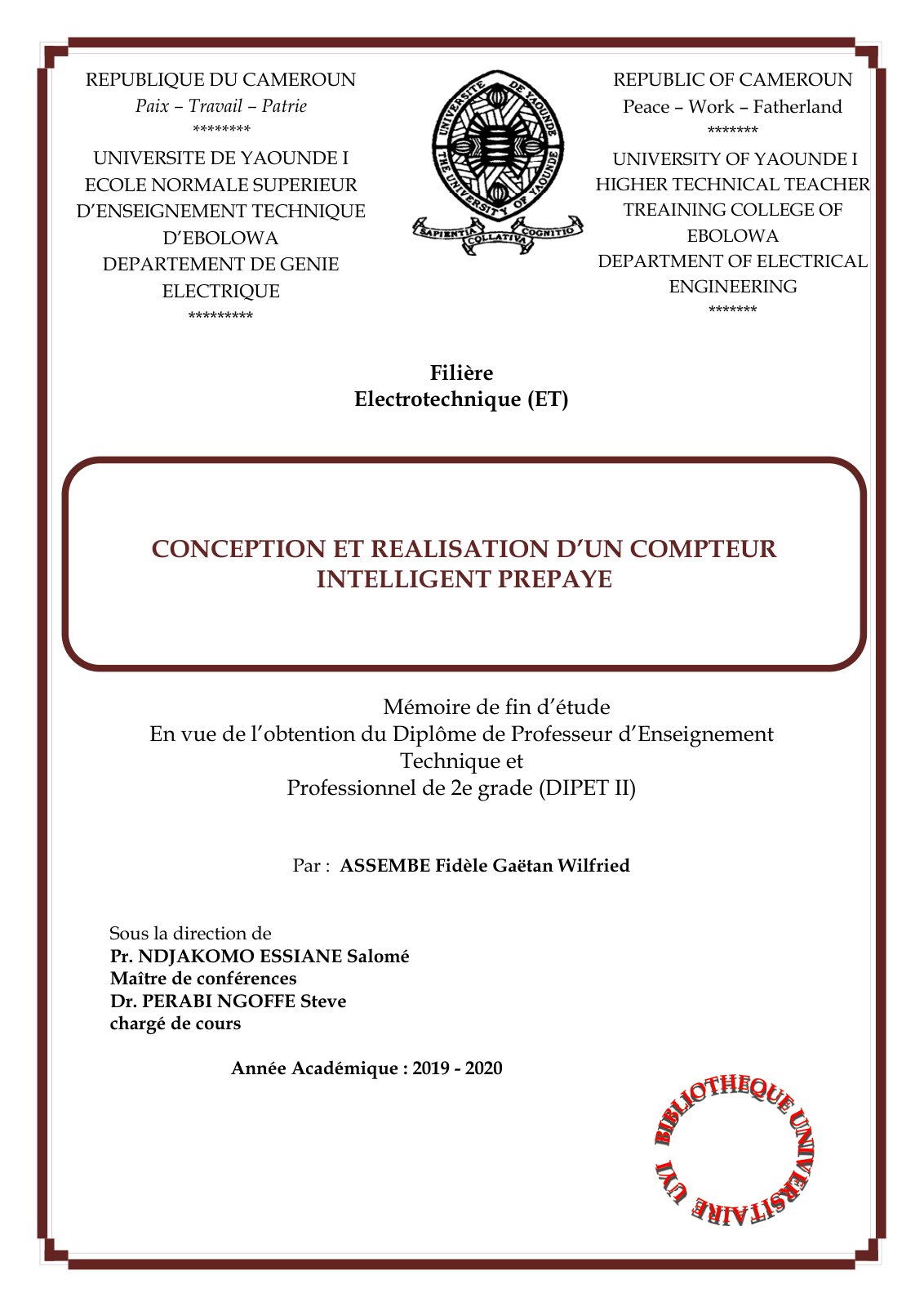First page of ENSET EBO BC 21 0063