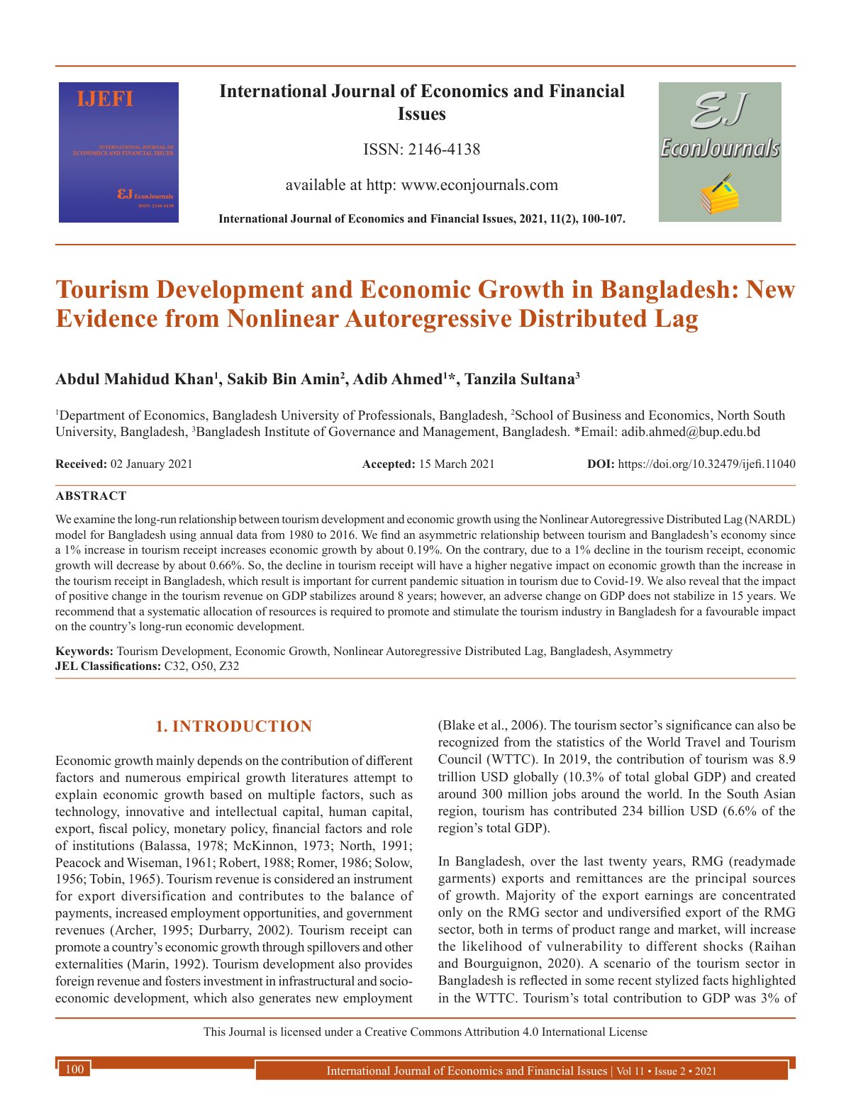 First page of Tourism Development and Economic Growth
