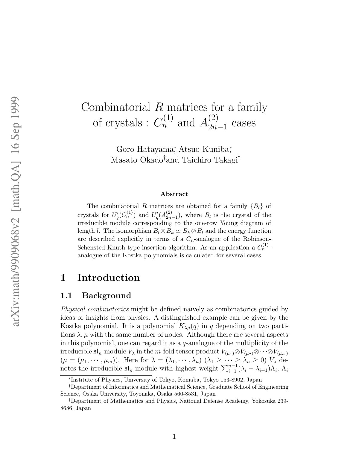 First page of Combinatorial R Matrices for a Family of