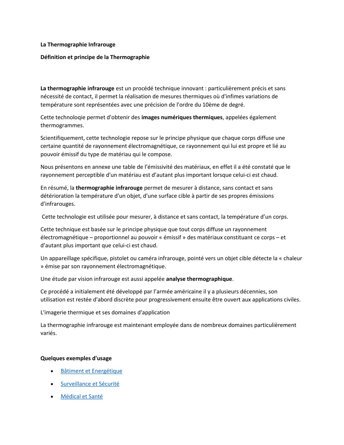 First page of Notion de thermographie