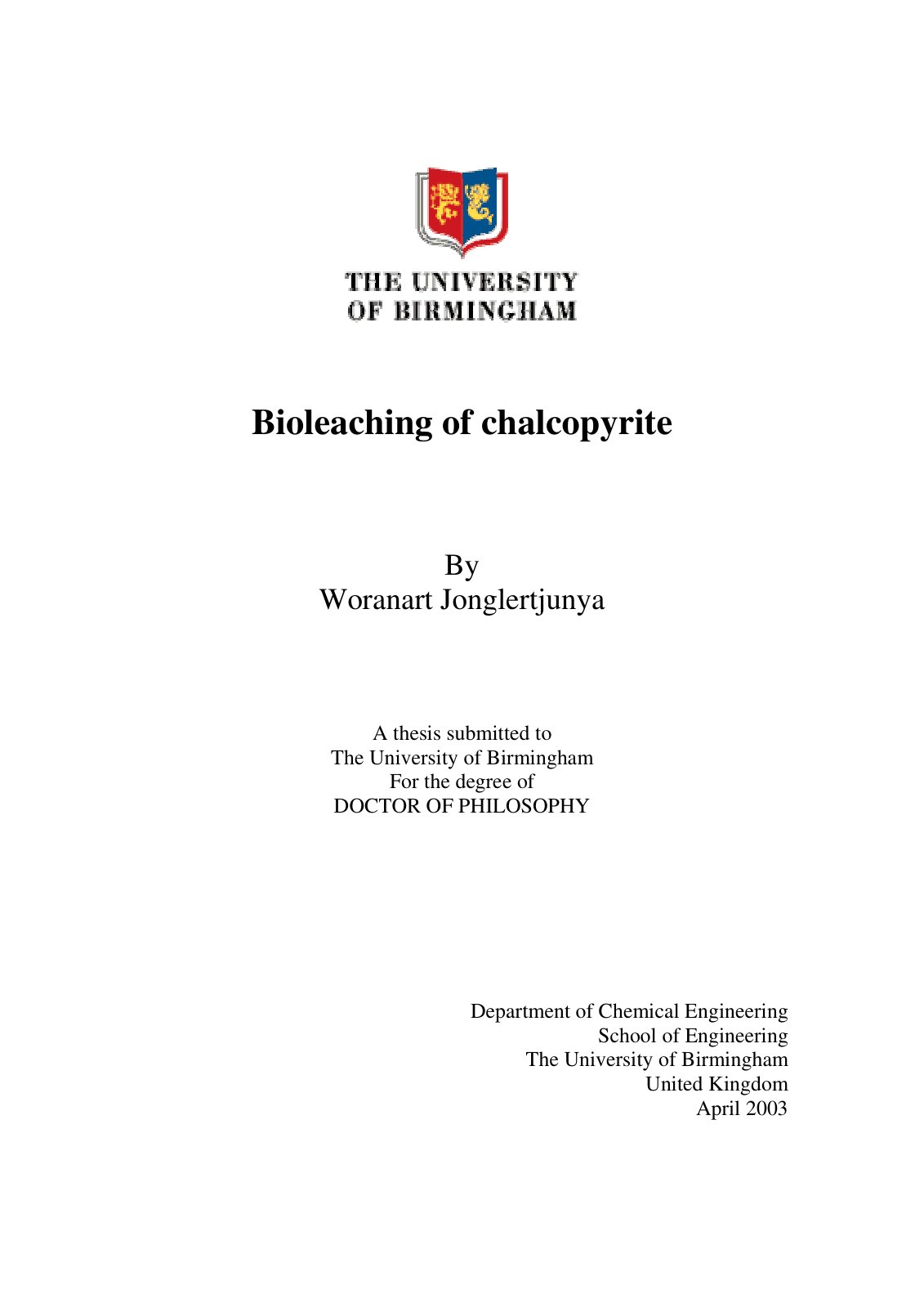 First page of Bioleaching of chalcopyrite