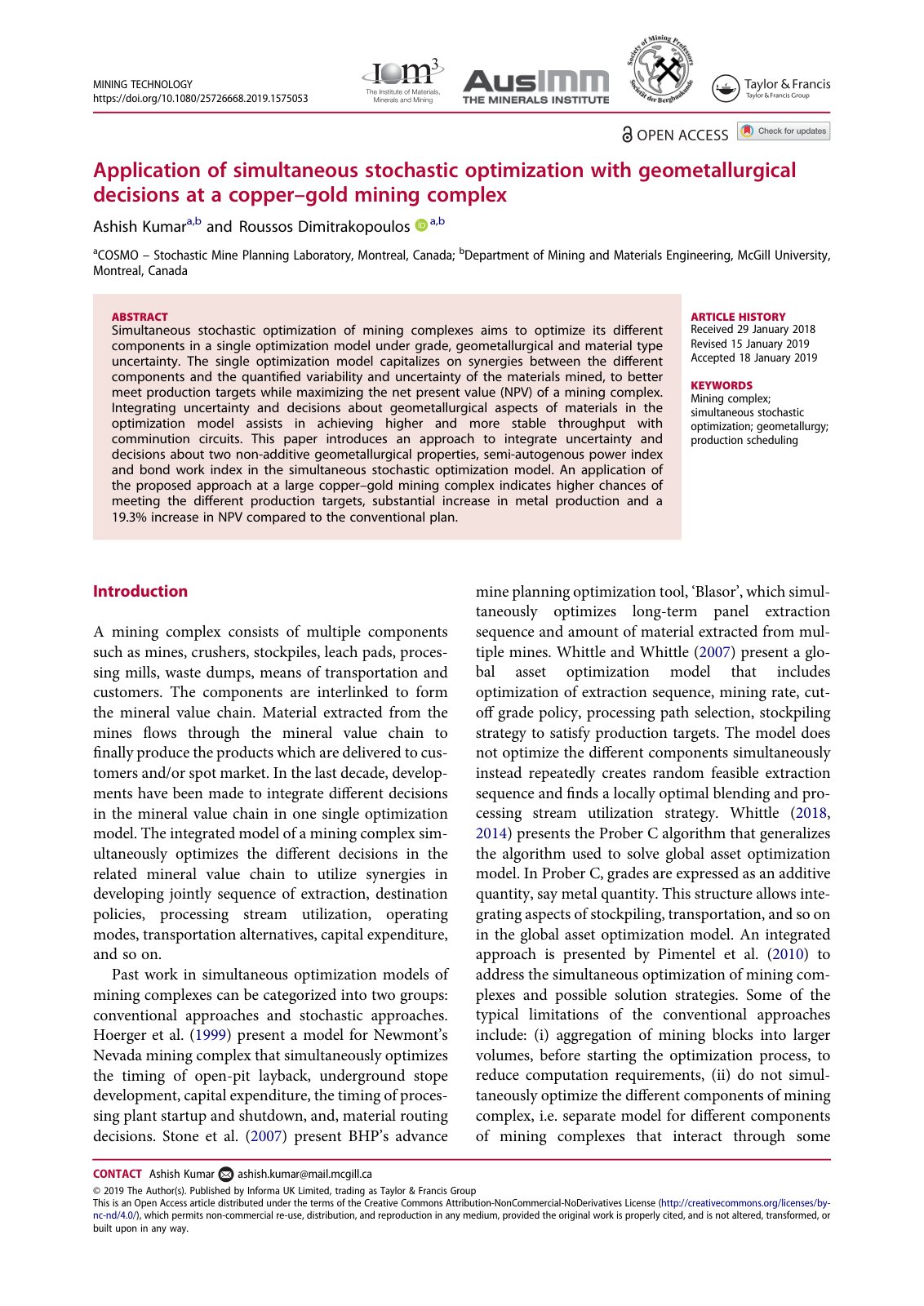 First page of Application of simultaneous stochastic o