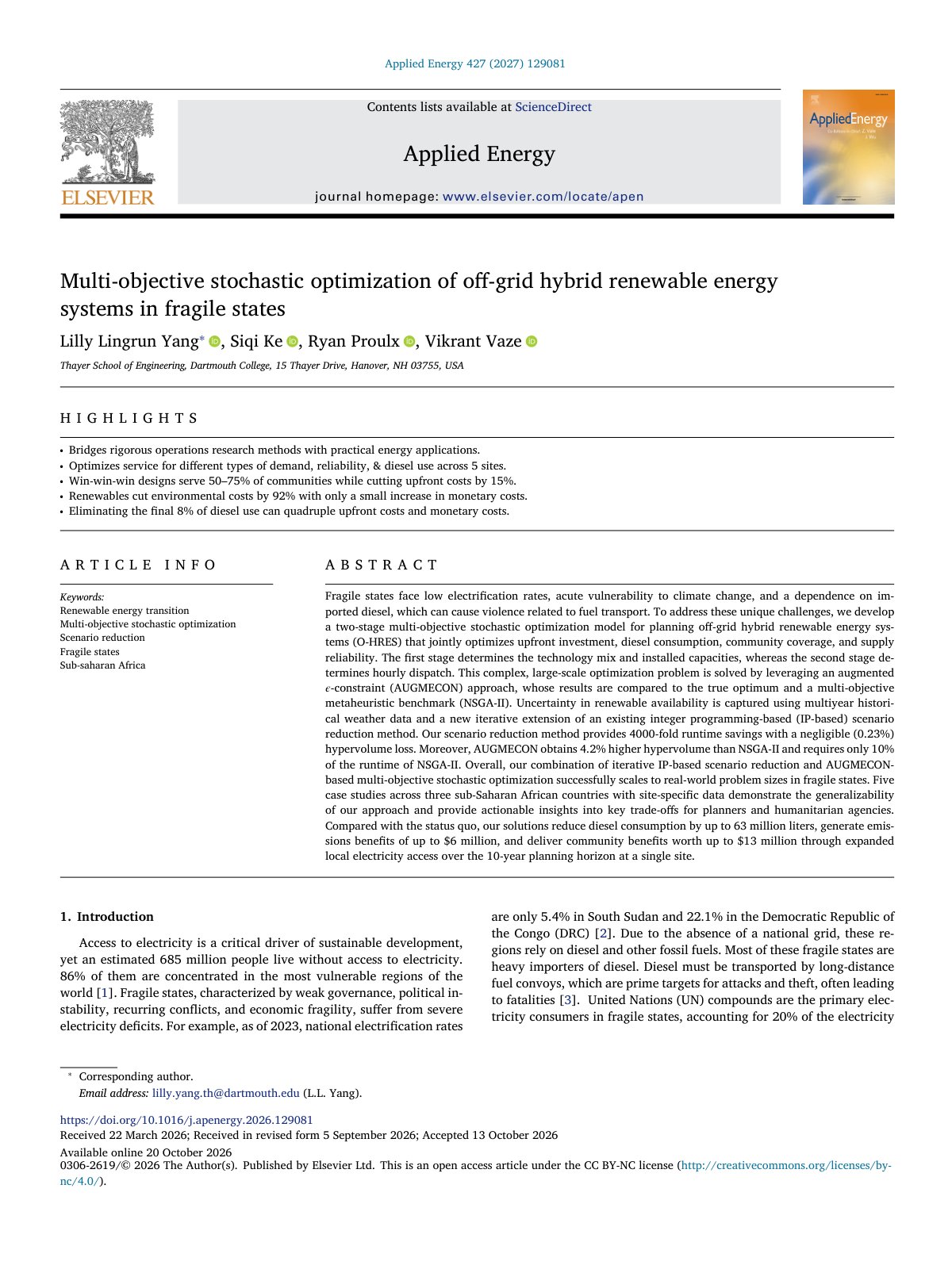 First page of Multi objective stochastic optimization of off grid hybrid ren 2027 Applied 