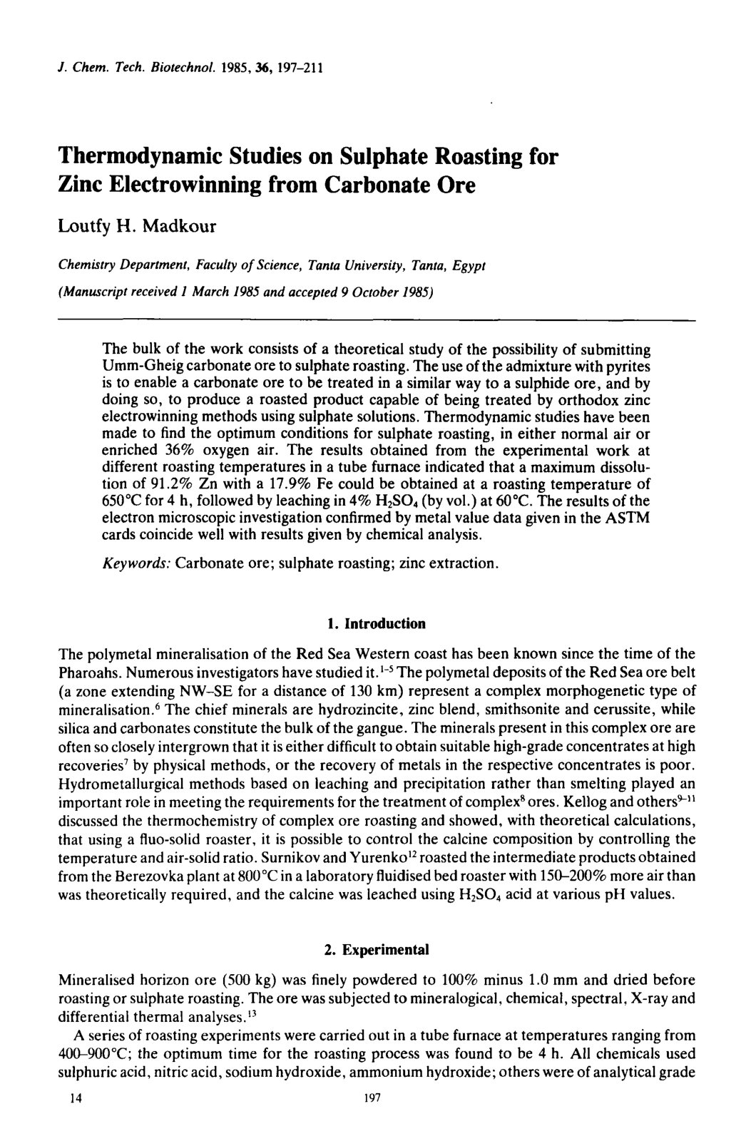 First page of Thermodynamic Studies on Sulphate Roasti