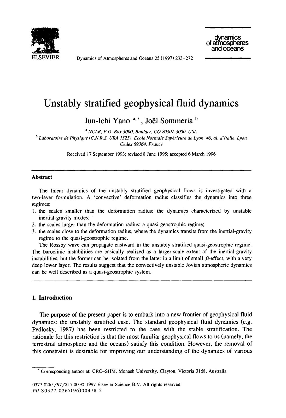 First page of Unstably stratified geophysical fluid dynamics